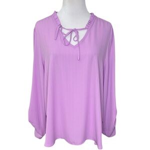 ELLE Lightweight Polyester Light Purple Ruffle Trim Blouse